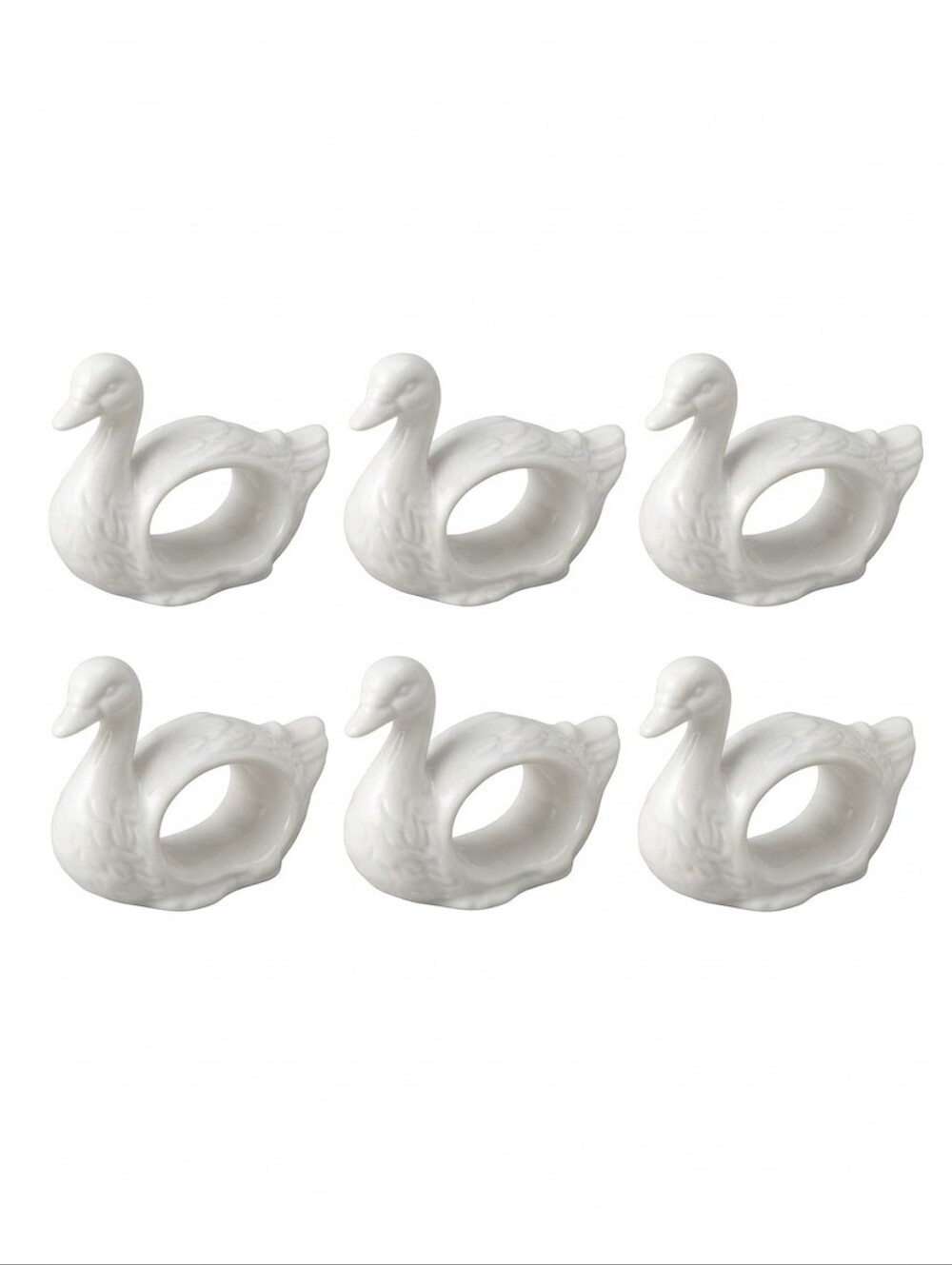 Vintage Set Of 6 White Ceramic / Porcelain Duck Napkin Rings
